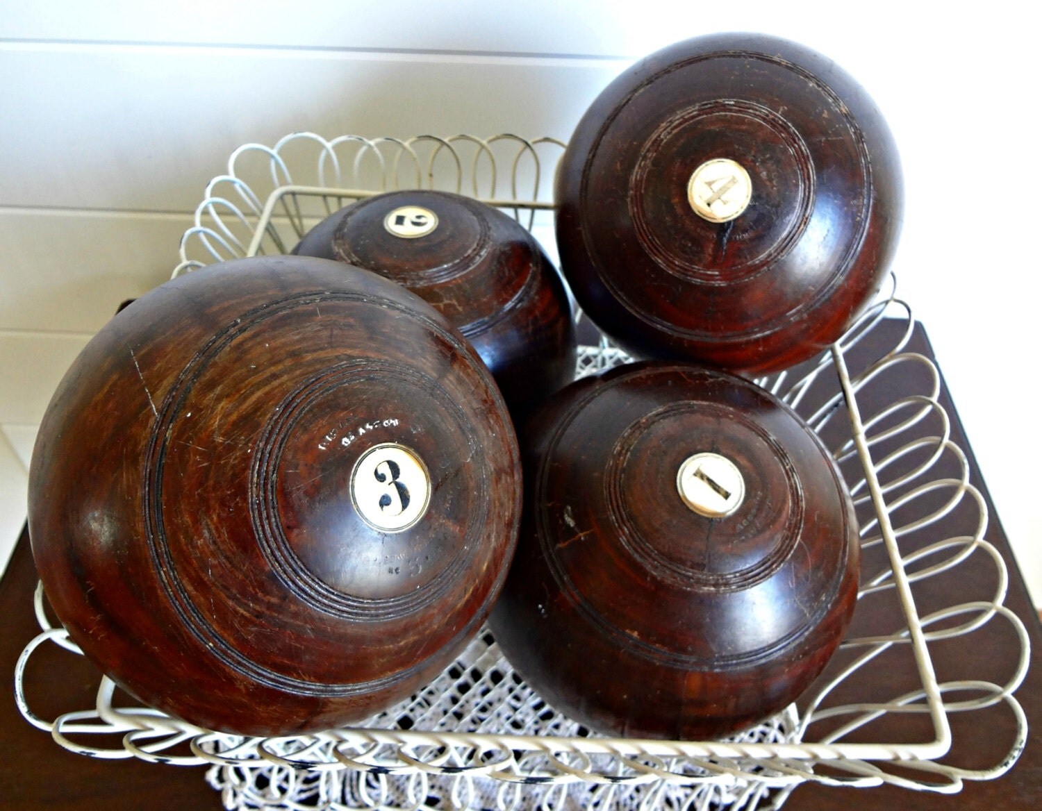 SALE Set of Four 4 Antique Bocce Balls BowlsThomas