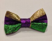 Mardi Gras Bow, Metallic Stripe Bow Tie- Gold green and purple Hair bow Il_170x135