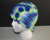 SALE - Crochet Beanie Hat with Scallop edging and Raindrops