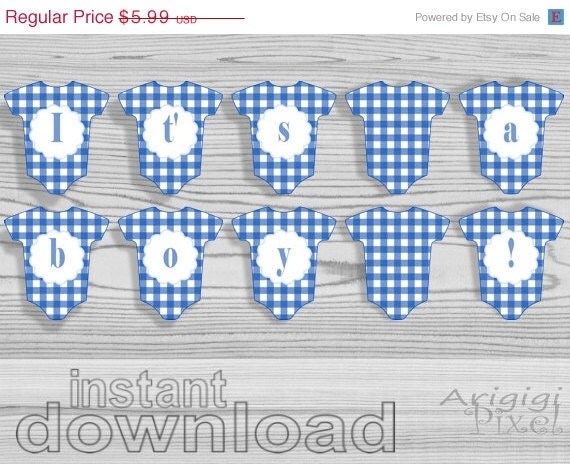 WEEKEND SALE 50% OFF It's a boy // printable blue baby cloth banner // baby boy shower // Diy party decoration // blue gingham // instant do Il_570xn