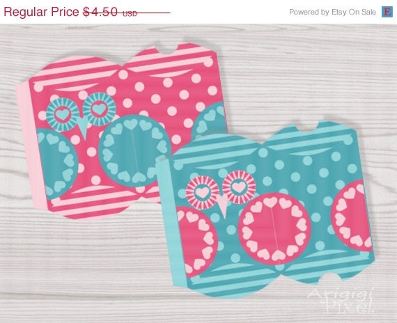 ON SALE 50 % OFF Printable Pillow Gift Box Owl in Love Diy Printable box template pink turquoise Pdf file instant download Il_570xn