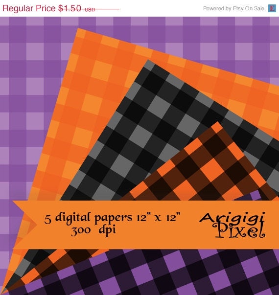 ON SALE 50 % OFF Halloween gingham digital collage sheet, black, orange, purple, scrapbooking paper instant download Il_570xn