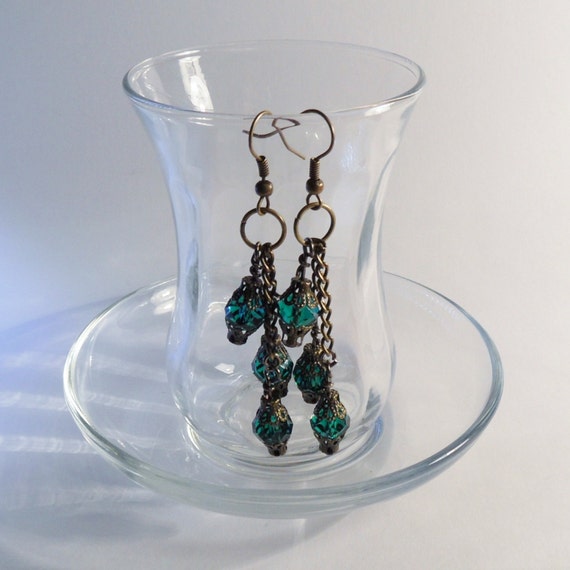 lantern style green glass earring by johnnythescavenger steampunk buy now online