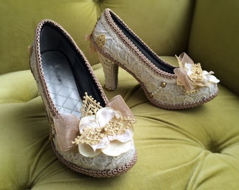 Items similar to Princess Marie Antoinette Pink Beaded Lace Heels on Etsy