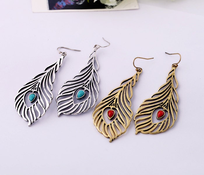 Peacock Feather Dangle Earrings 6632