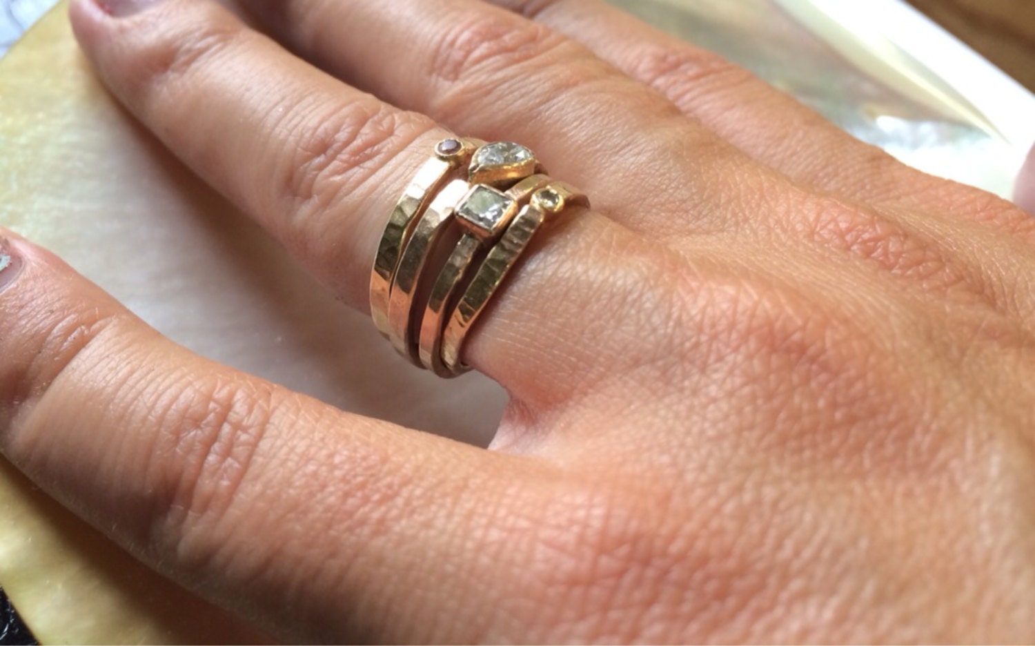 14k Recycled Gold Diamond Stacking Rings by MelissaTysonDesigns