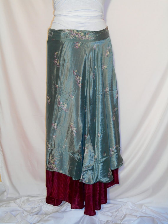 PLUS SIZE Reversible Recycled Sari Wrap Skirt 36 by bohotrousseau