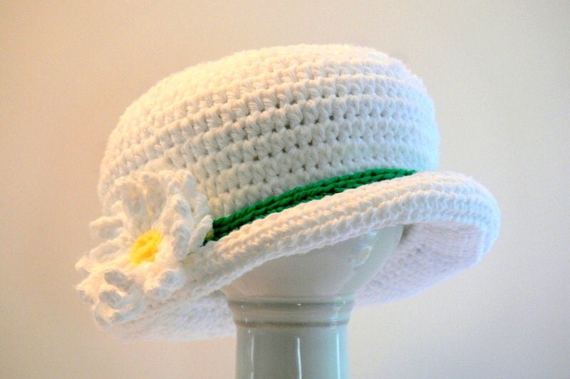 Crochet Pattern Womens Hat Sun Hat Daisy Flower Brim