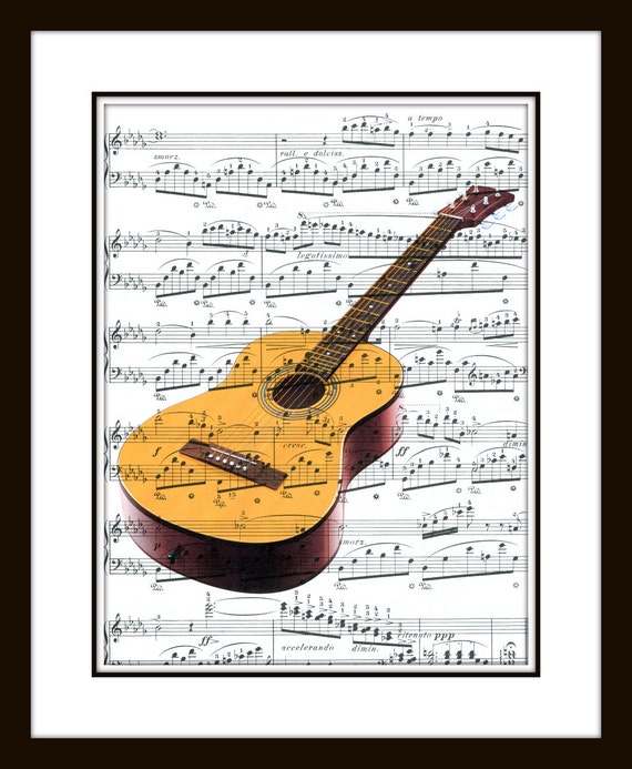 Items similar to Color Classical Guitar Music Art Print 