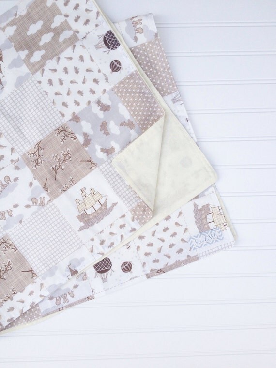 Natural Cream Baby Blanket storybook vintage style by SewEMG