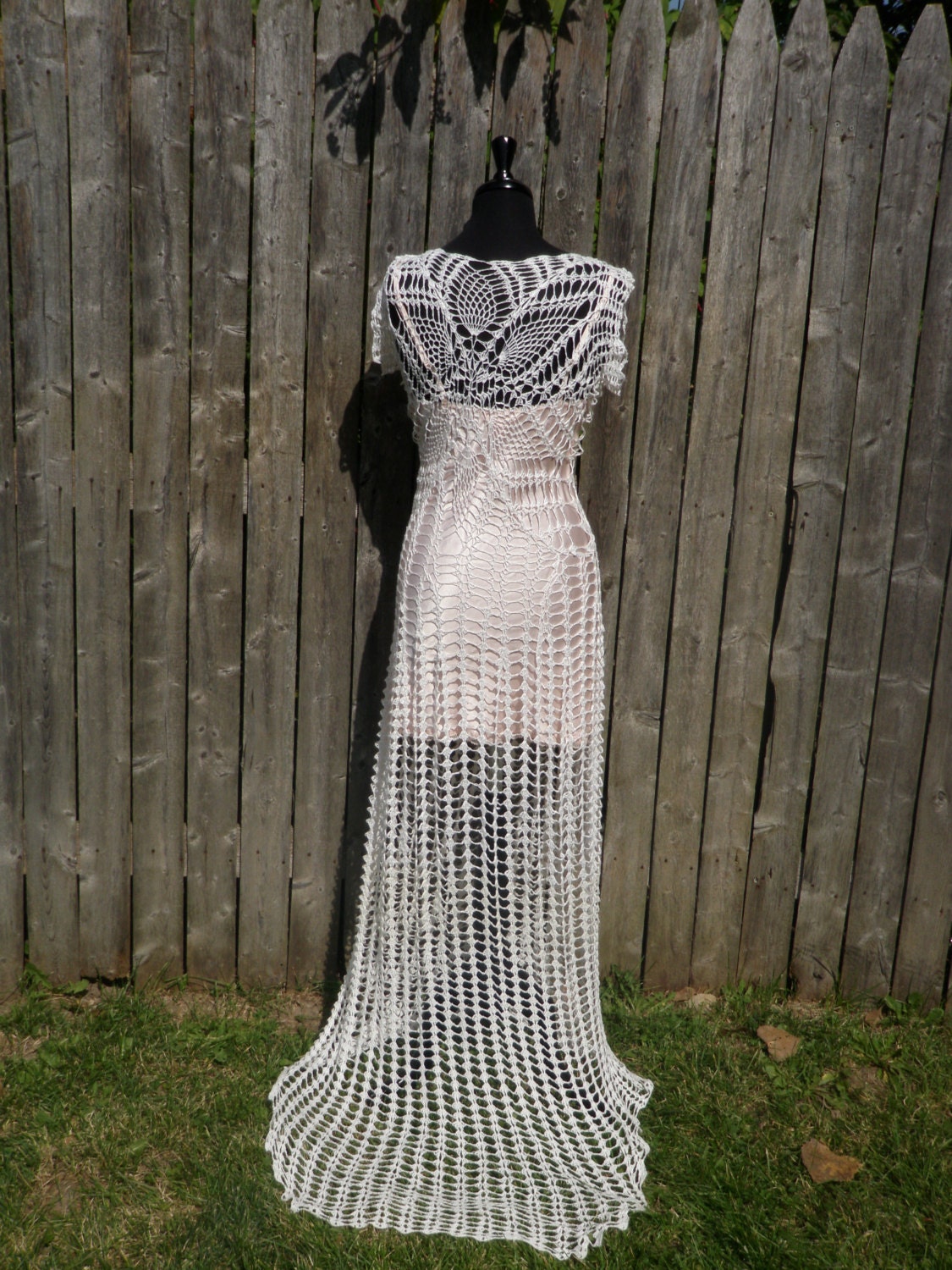 Lace crochet handmade wedding dress with slight train made to