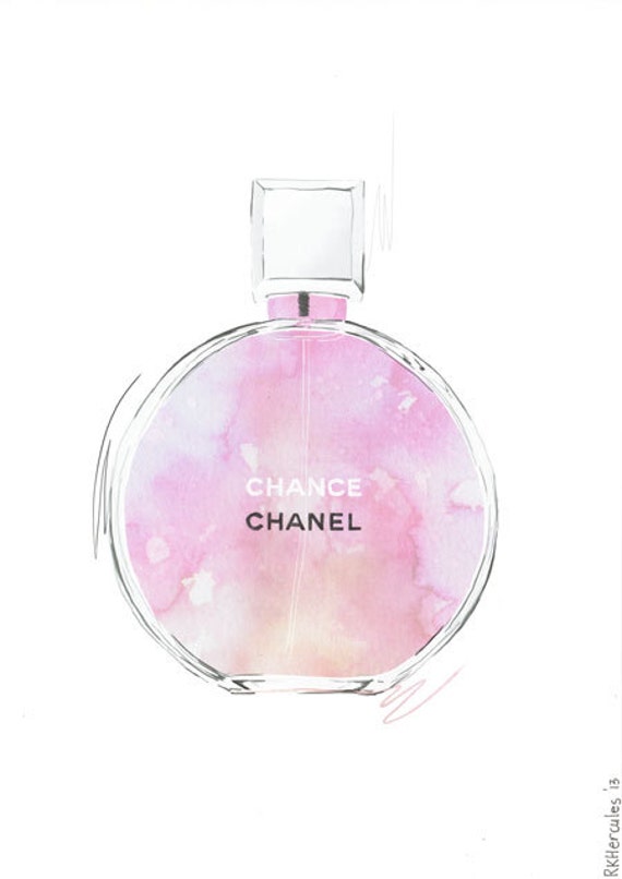 Items similar to Chanel Chance pink orange perfume illustration by ...