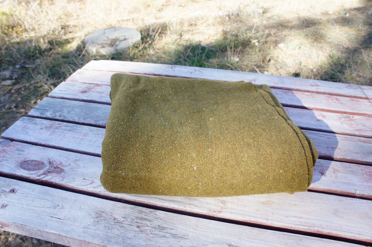 vintage army green wool blanket bedroll camping survival