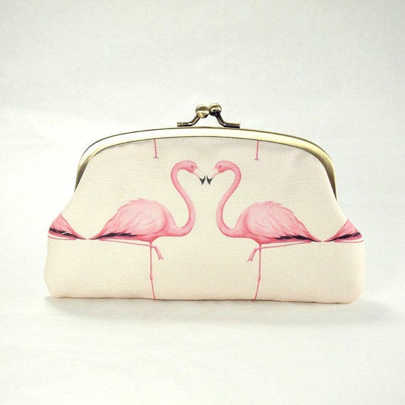 coin purse  Pink Flamingos  two compartments purse peach pink ...