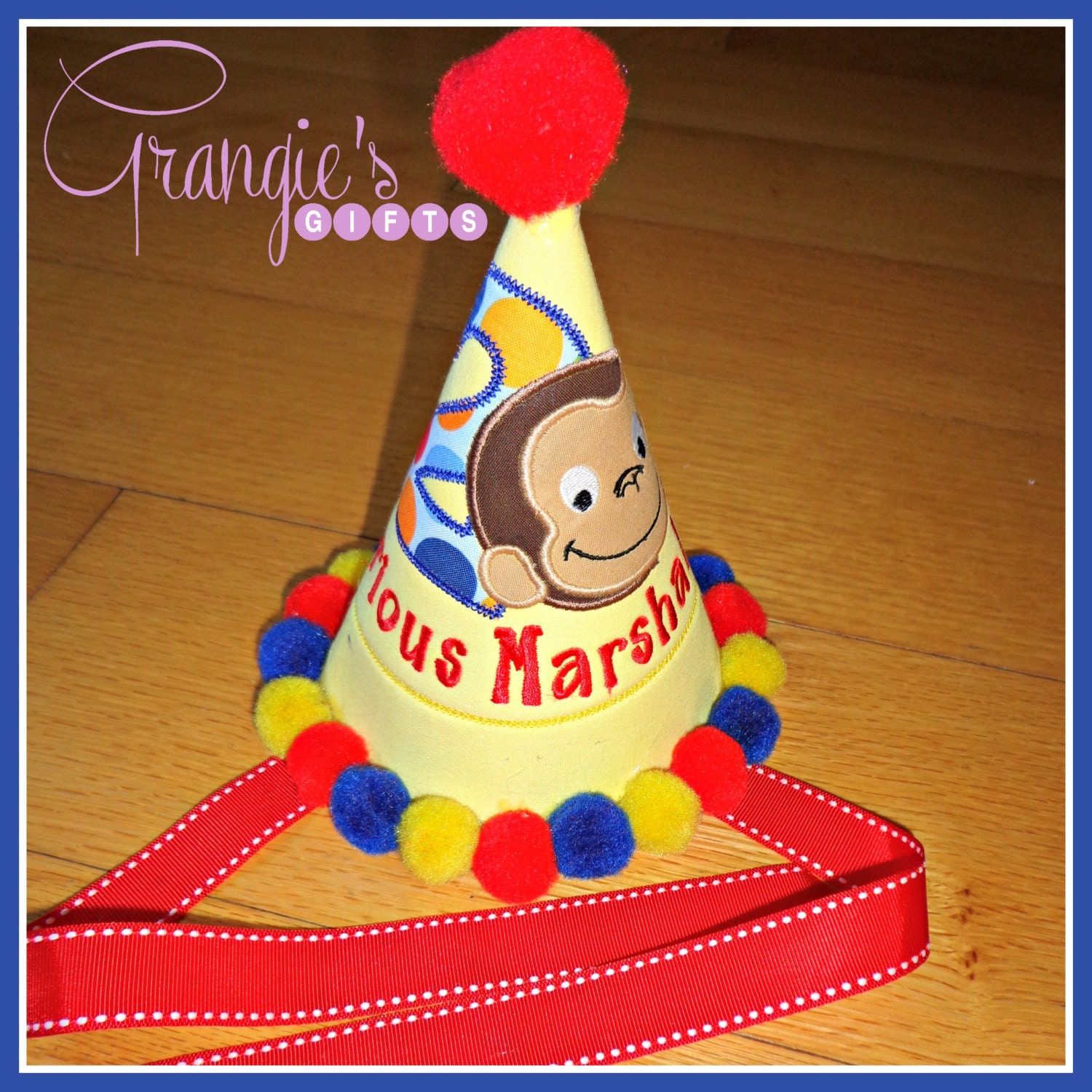 Personalized Curious George Monkey Birthday Hat 