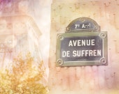 Paris Photography, Eiffel Tower and Av de Suffren Sign, Paris Print, Pink Purple, French Travel Decor, Wall Art, Nursery Decor, France