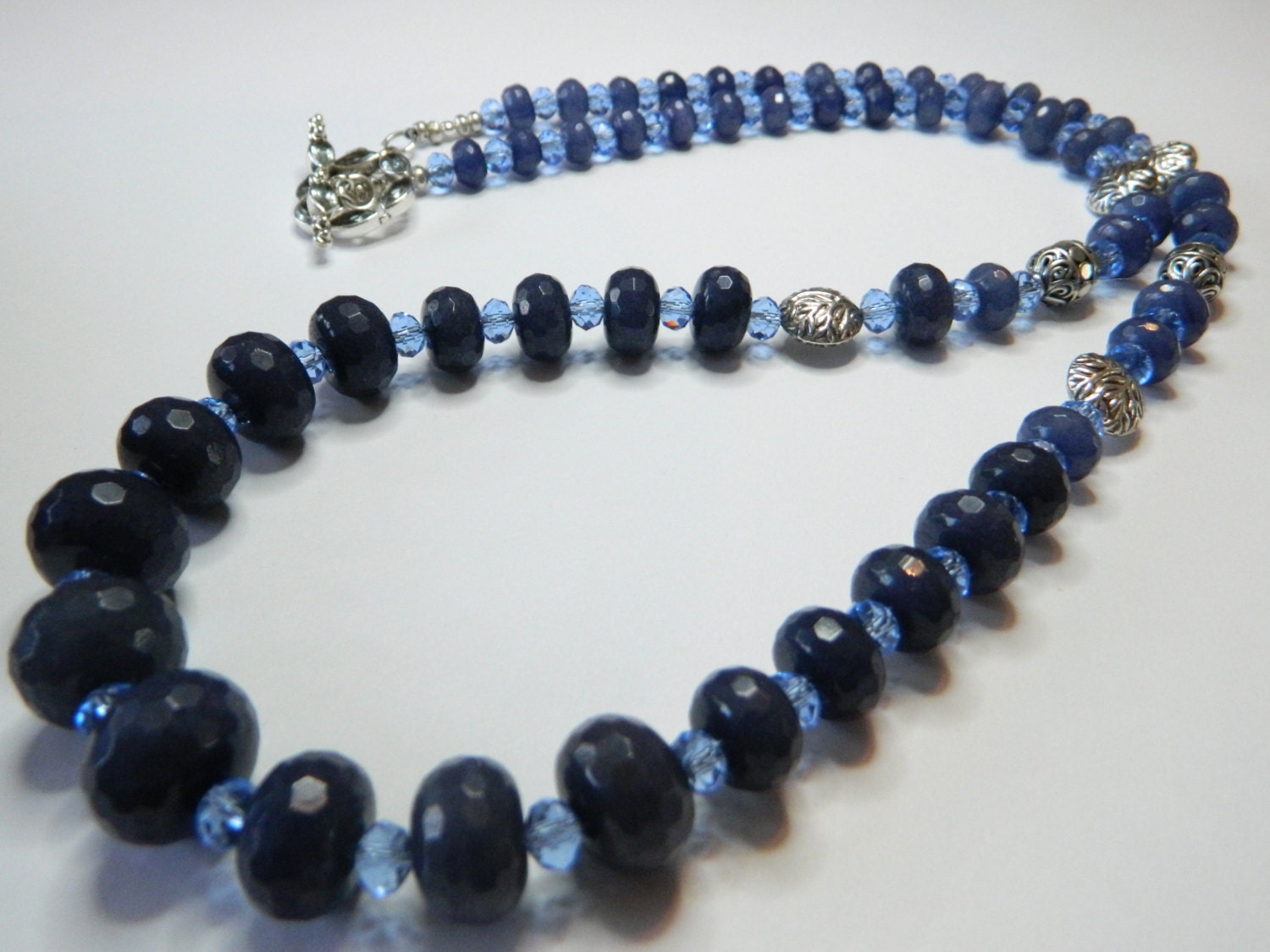 Blue Jade Faceted Necklace with Light Blue by JuvelerbyLinda