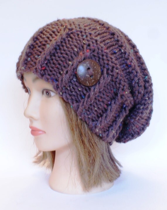 Knitted Brown tweed slouchy beanie hat women  irish by Johannahats