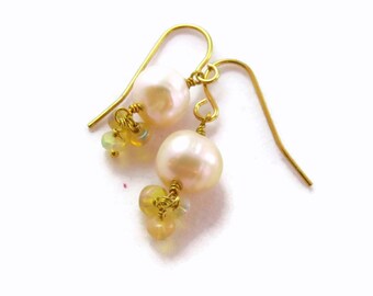 PEARL And OPAL DANGLE Earrings, Pearl Bridal Earrings, Wedding Jewelry, Wedding Earrings, Pearl Bridesmaids Earrings, Opal Bridesmaid Gifts