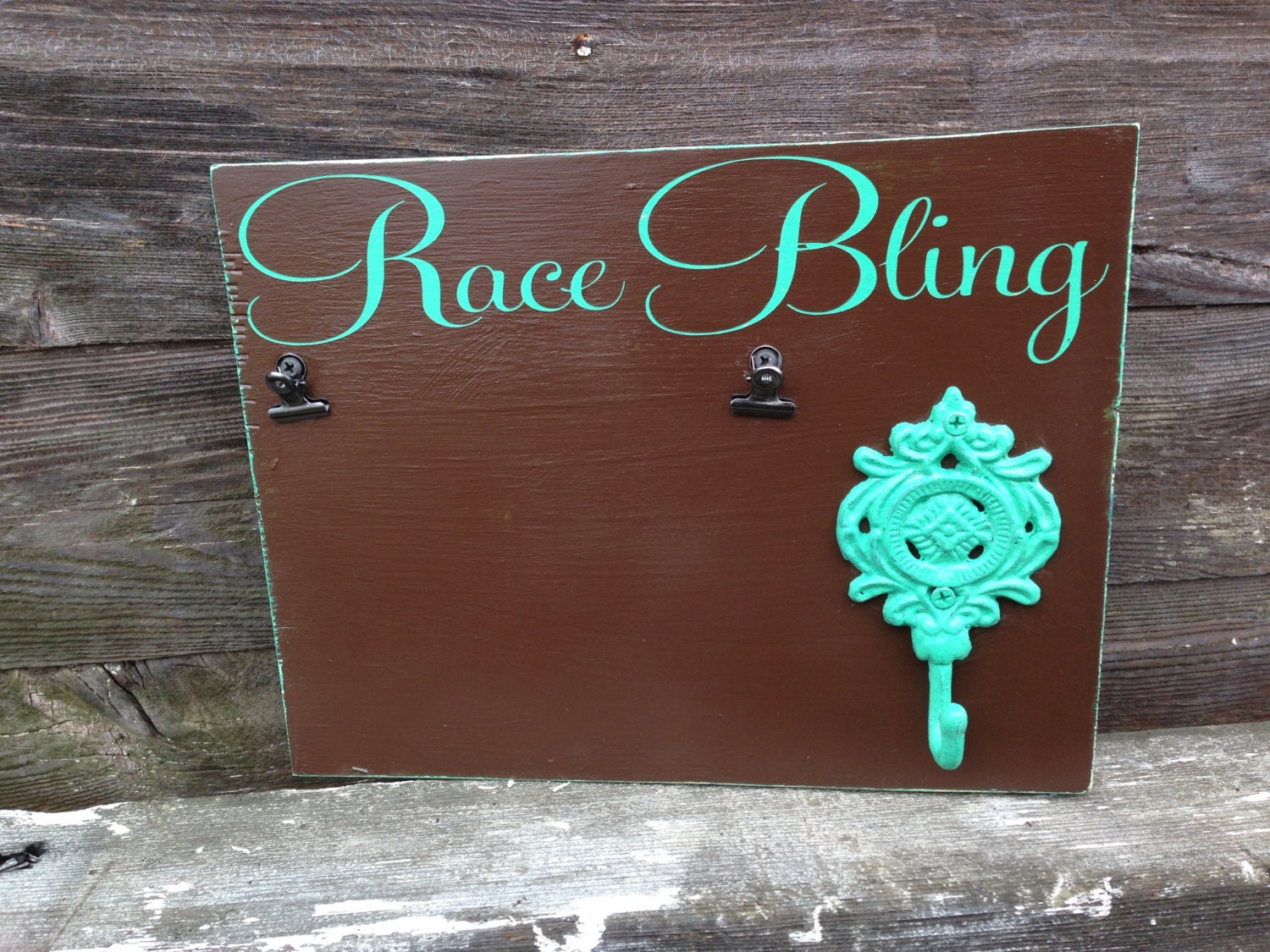 Race bib running medal holder and medal display by TheBarnWoodSign