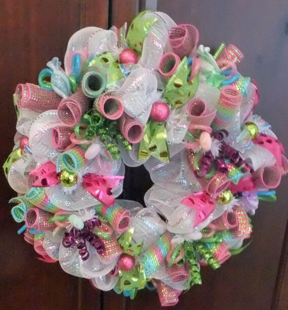 Pastel Christmas Wreath Christmas Wreath Deco by PJCreativeWreaths