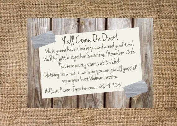 party redneck decorations for and Redneck printable personalized party 5x7 invitation