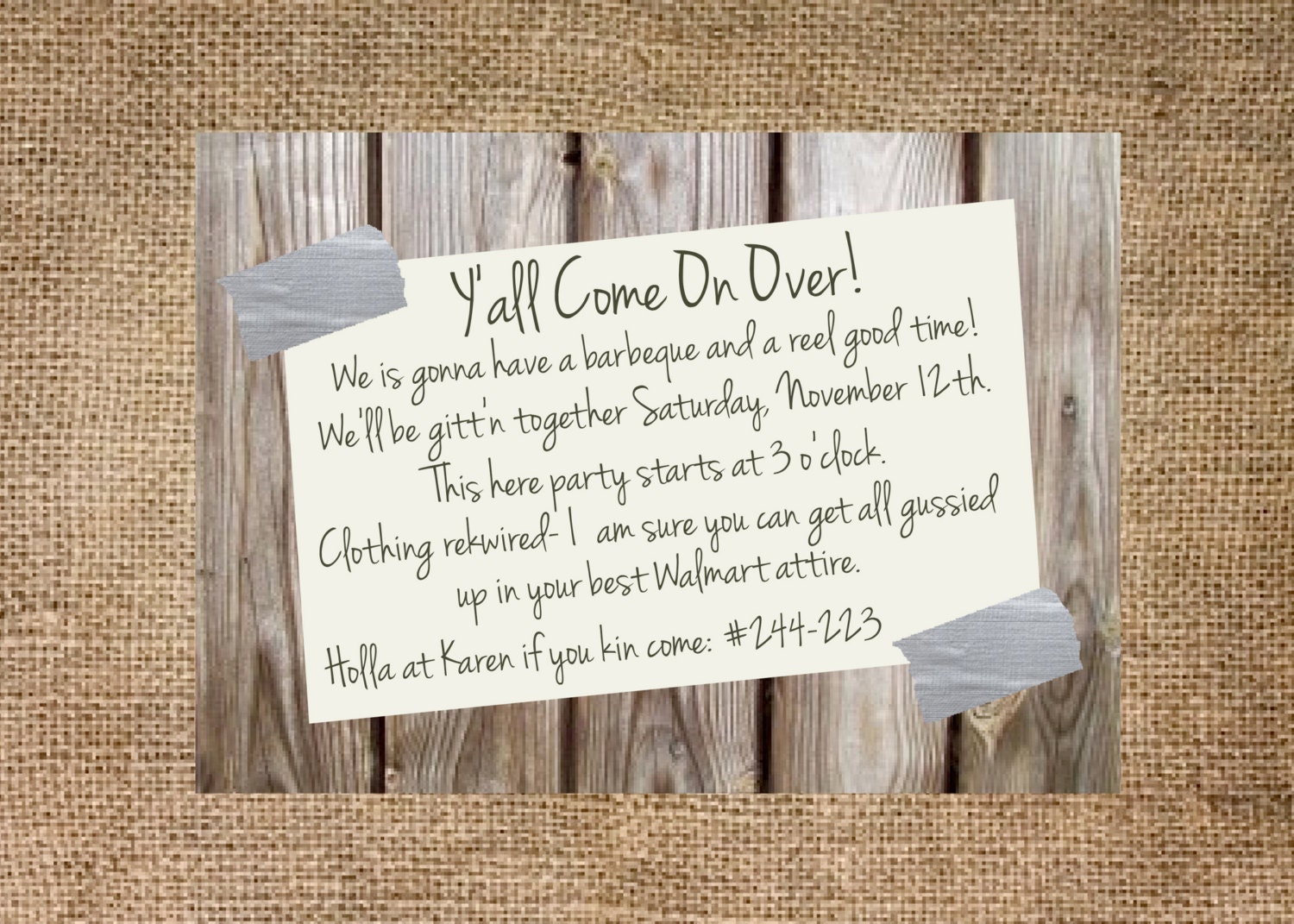 party for redneck decorations party and invitation personalized Redneck 5x7 printable