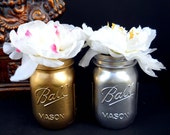 Set of two Silver and Gold Metalic Ball Mason Jars Set of two Silver and Gold Metalic Ball Mason Jars