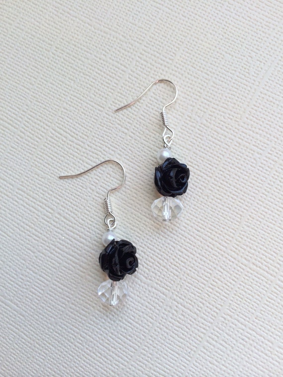 Items similar to ON SALE Black Rose Earrings on Etsy