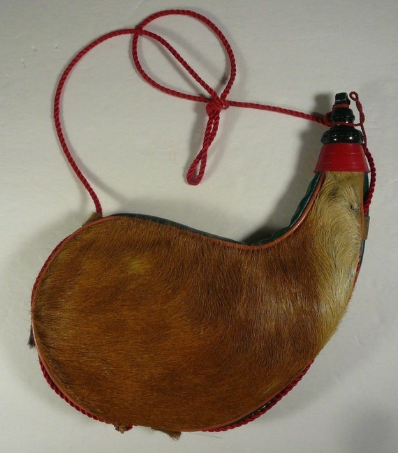 Antique 1930's Fur Goat Skin Bota Bag Water Canteen Pouch