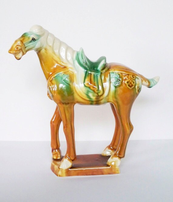 Tang San Cai war horse reproduction tri glazed figurine