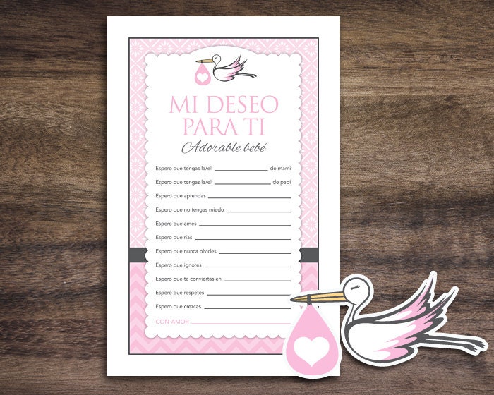 Instant Download Pink Stork Spanish Baby Shower Games for