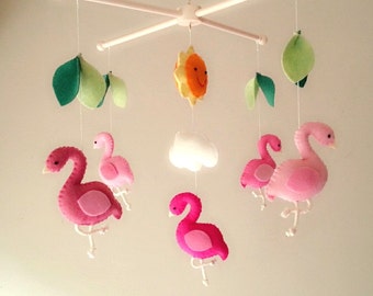 Baby crib mobile, forest mobile, animal mobile , felt mobile "Flamingo"
