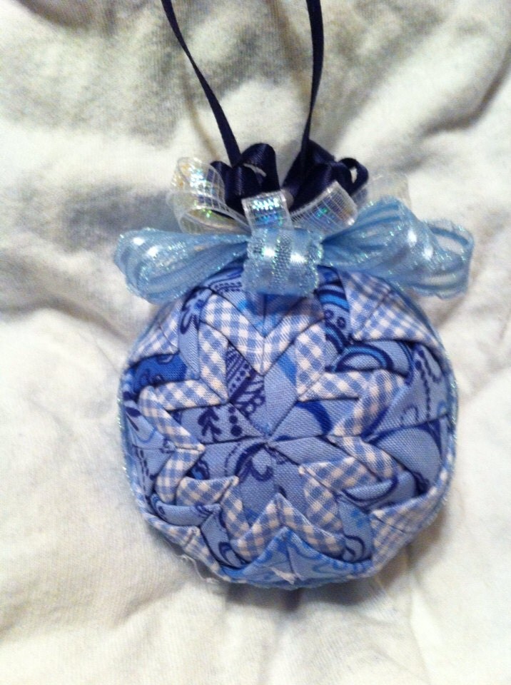 Light blue print fabrics folded star ball decoration.