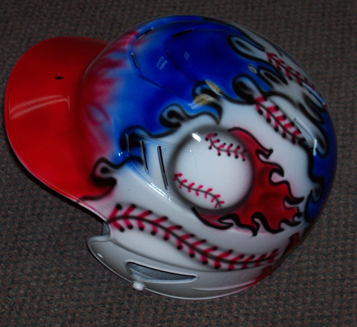 Airbrushed Baseball Batting Helmet Flaming Baseball