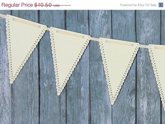 15% off - Cream Triangle Banner Pennant Garland Bunting Photo Prop Holiday Party reusable banner Il_570xn