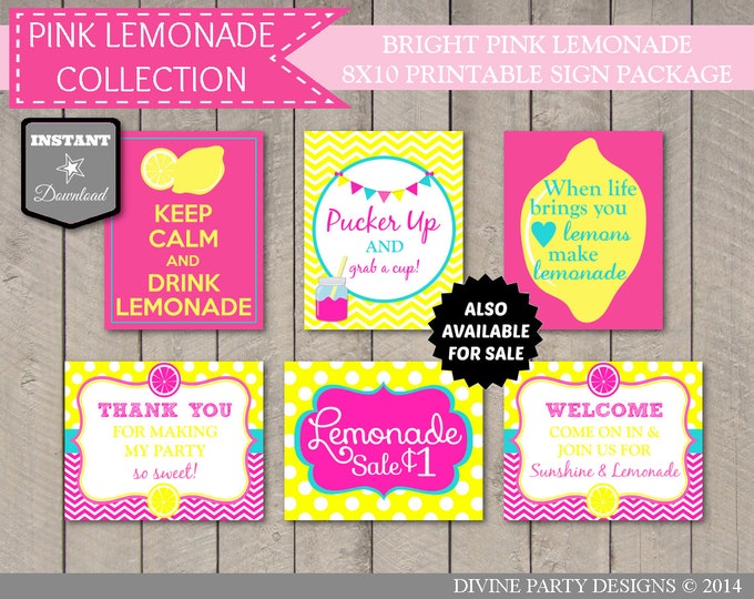 SALE INSTANT DOWNLOAD Keep Calm and Drink Lemonade 8x10 Sign / Printable Diy / Bright Pink Lemonade Collection / Item #421