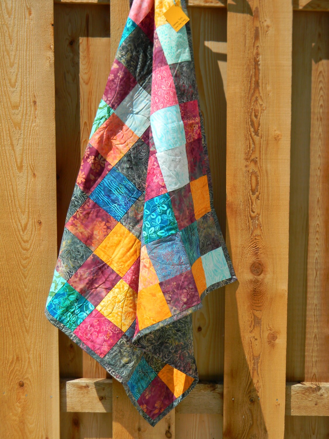 Batik Baby Quilt in Turquoise Pink and by PopOfColorPillows