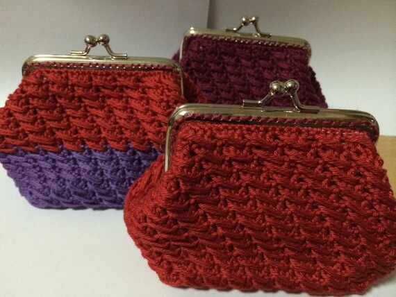 Items similar to Crochet Coin Purse with Metal Frame/ Crochet Purse Set of 5 with Fabric Lining ...