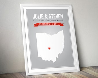 Personalized Ohio Wedding Gift - Cu stom Ohio State Map Art Print ...