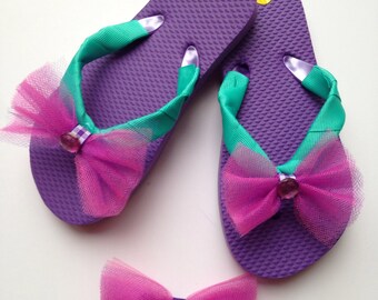 Items similar to Purple Boutique Ribbon Flip Flops decorated with ...