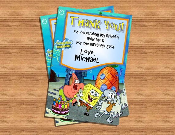 Spongebob Thank You Card Printable Digital File DIY by TLZDesigns