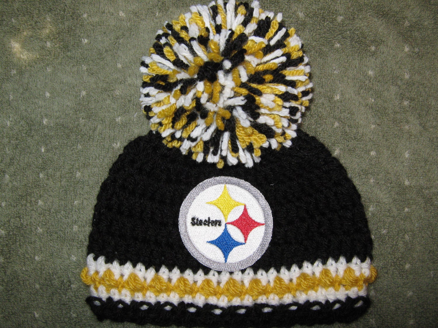 Crochet Beanie Baby Hat Pittsburgh Steelers Embroidered Logo