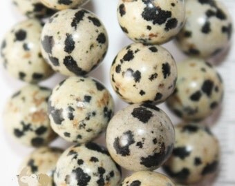 Natural Dalmation Jasper Beads - Round 10 mm Gemstone Beads - Full Strand 15 1/2", 38 beads, A-Quality