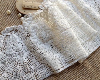 2 Yards White Crocheted Antique Lace Cotton Lace Trim Retro Design Lace 6.69 inches wide