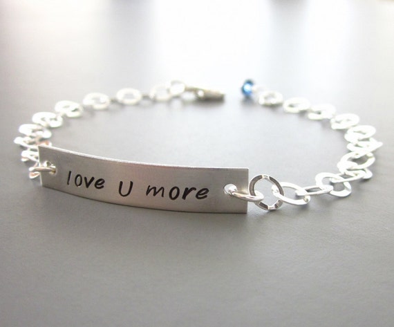 Love You More Bracelet in Sterling Silver, Silver Personalized Phrase ...