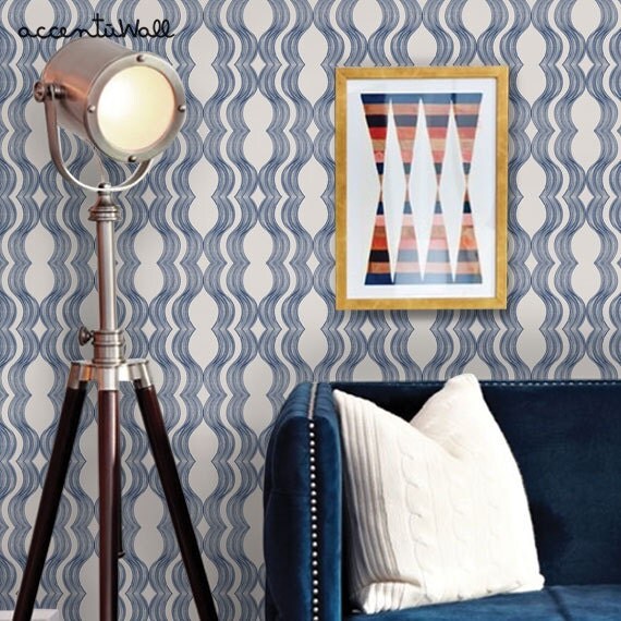 Wave Navy Peel & Stick Fabric Wallpaper Repositionable