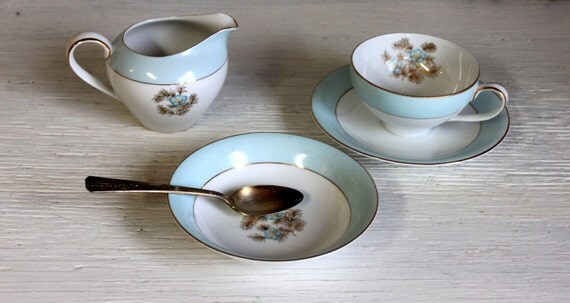 saucer and breakfast //creamer breakfast vintage  silver set tea berry cup bowl cup  vintage