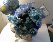 BABY BOY BASKET   New Baby Boy Balloon & Gift Card Holder...Blue Baby  Flowers Basket.