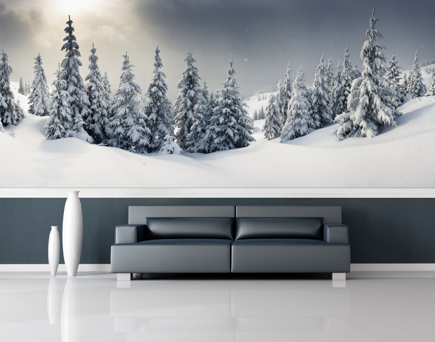 Snow forest wall mural repositionable peel & stick wall